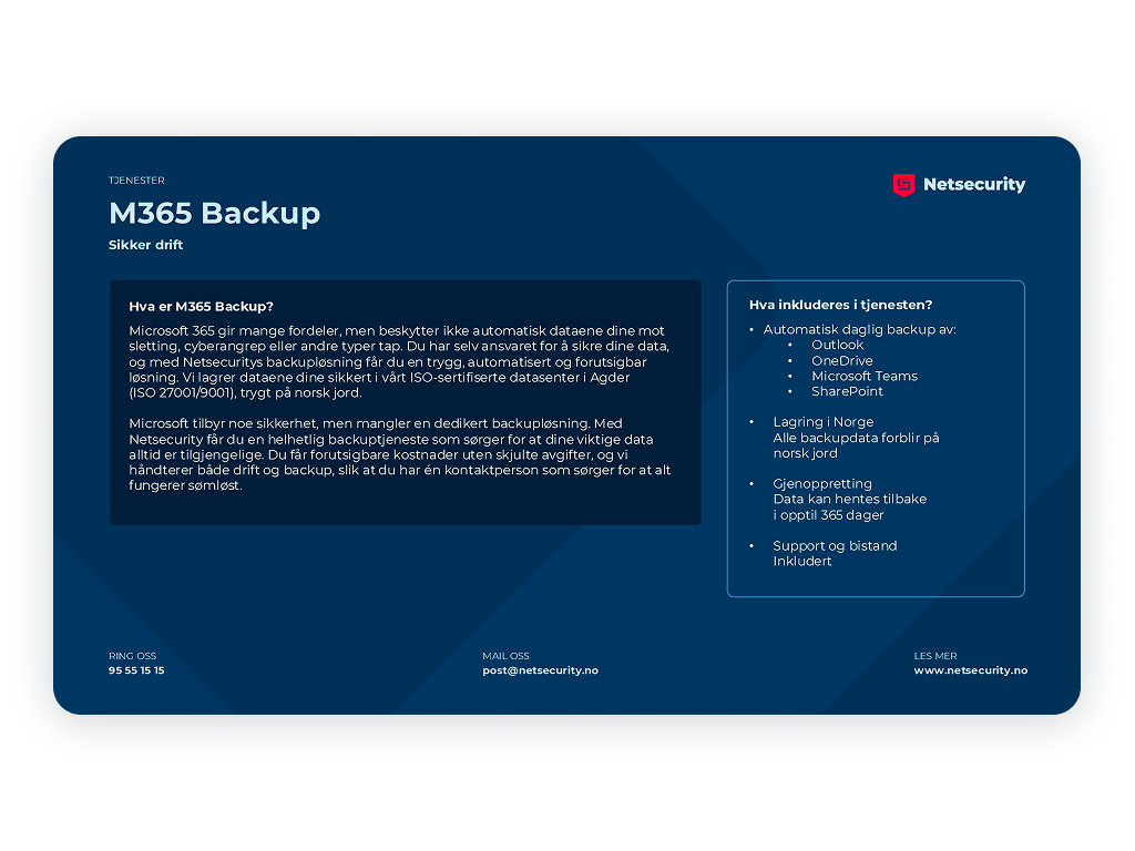 Produktark - M365 Backup
